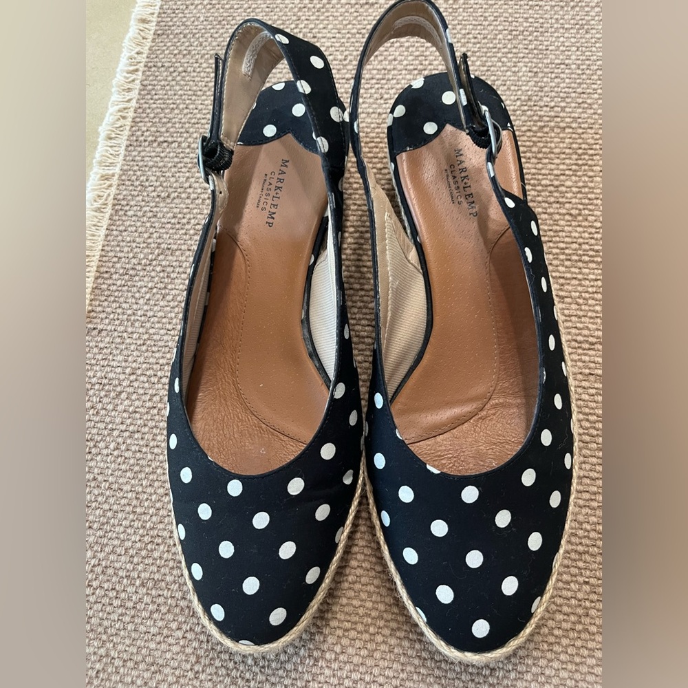 Polka Dot Black Wedges with Slingback Strap